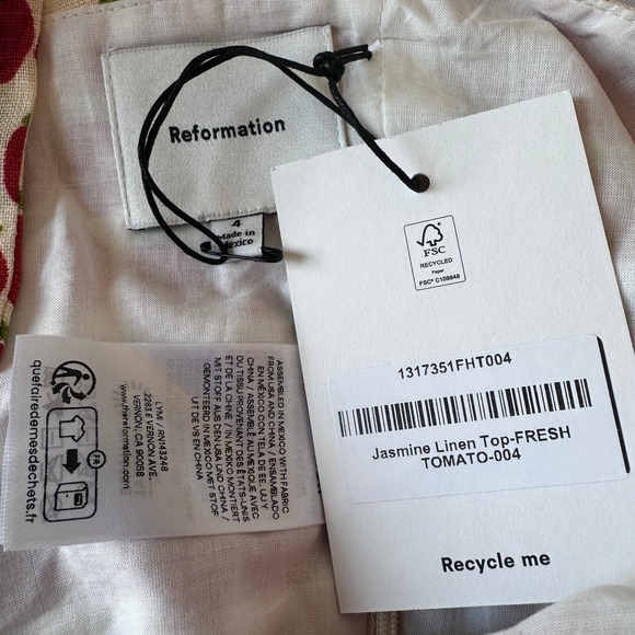 NWT Reformation Jasmine Linen Crop Top Fresh Tomato 4 - Picture 10 of 10